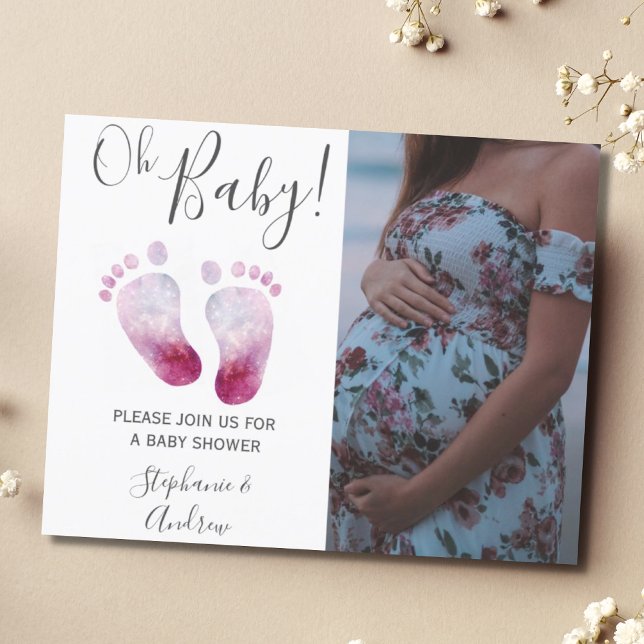 Papier Budget Pink Feet Girl Baby shower Photo Invitation (Créateur téléchargé)