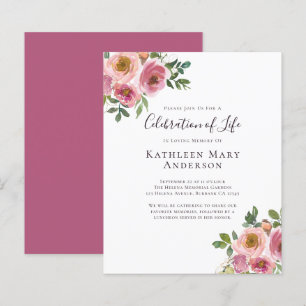 Papier Budget Pink Floral Célébration de vie Invitation