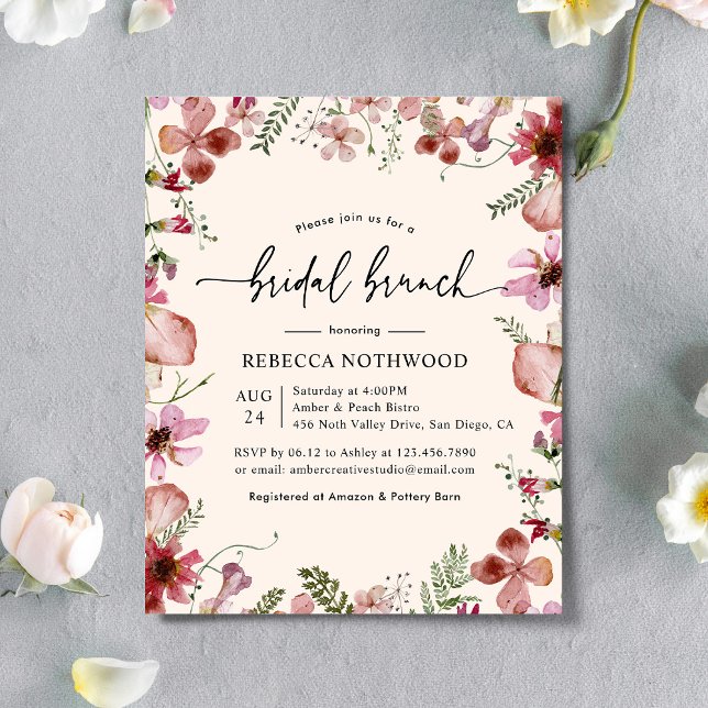 Papier Budget Pink Magenta Flora Bridal Brunch Invitation (Créateur téléchargé)
