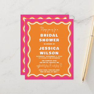 Papier Budget Pink Orange Photo Bridal Shower Invitation