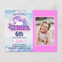 Budget Pink Purple Unicorn Photo Anniversaire Invi