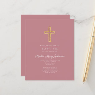 Papier Budget Pink Religieux Cross Girl Baptism