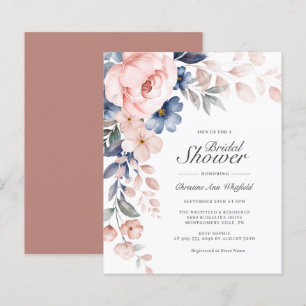 Papier Budget Pink Script Floral Douche nuptiale Invitati