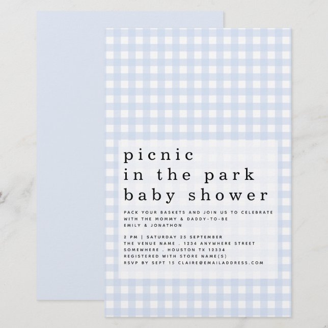 Papier Budget Pique-nique Parc Baby shower Bleu En vichy (Devant / Derrière)