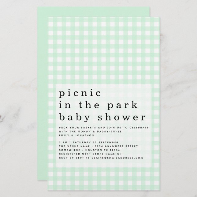 Papier Budget Pique-nique Parc Baby shower Green En vichy (Devant / Derrière)
