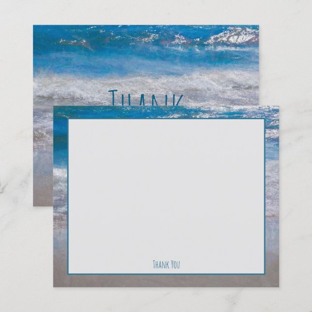 Papier Budget Plage côtière Bleu Océan Vague Merci (Devant / Derrière)