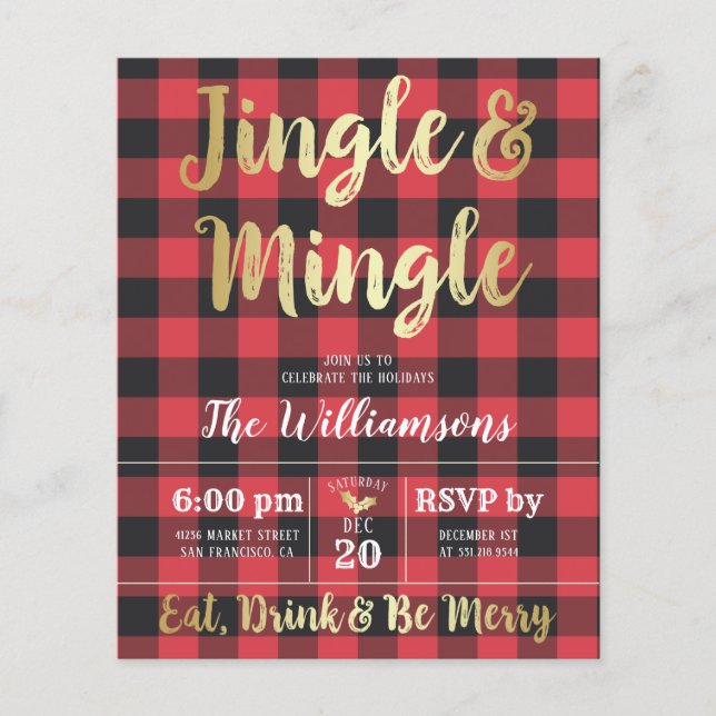 Papier Budget Plaid & Gold Jingle & Mingle Holiday Party (Devant)