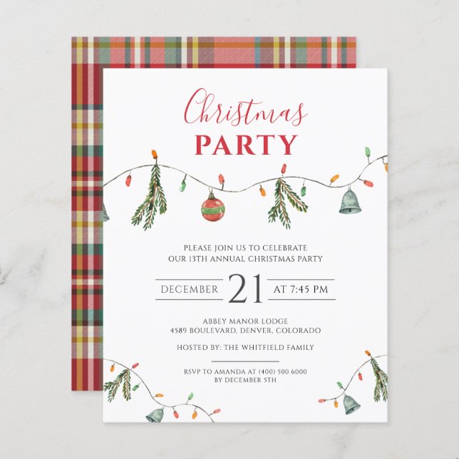 Papier Budget Plaid Noël Fête Invitation (Devant / Derrière)