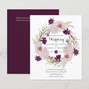 Papier Budget Plum Blooms Blush Wreath Wedding Invite