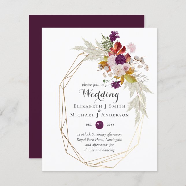 Papier Budget Plum Blooms Ginger Floral Mariage Invite (Devant / Derrière)