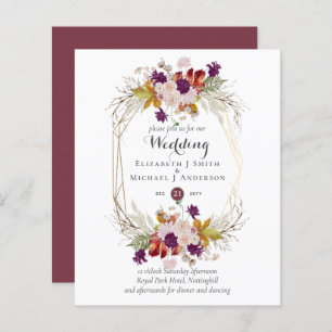 Papier Budget plum Blush rose Floral Mariage Invite