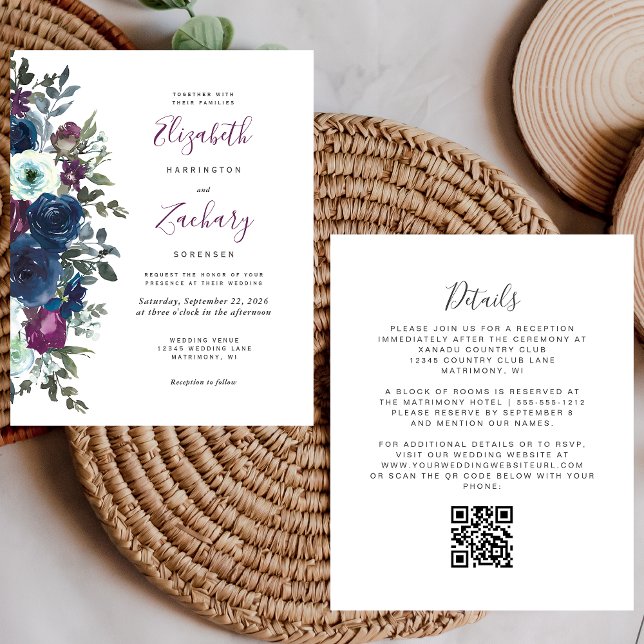 Papier Budget Plum Floral QR Code Mariage (Créateur téléchargé)