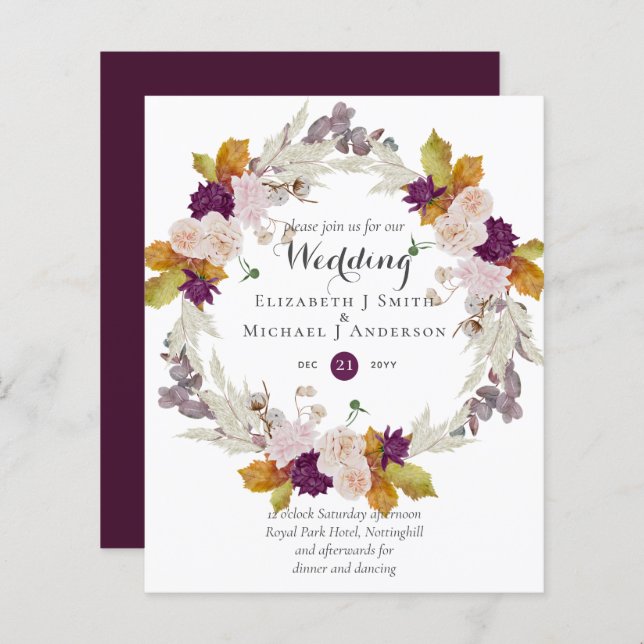 Papier Budget Plum Ginger Wreath Wedding Invite (Devant / Derrière)