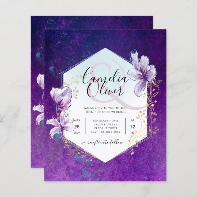 Papier Budget Plum Purple Floral Mariage All-in-1 (Devant / Derrière)