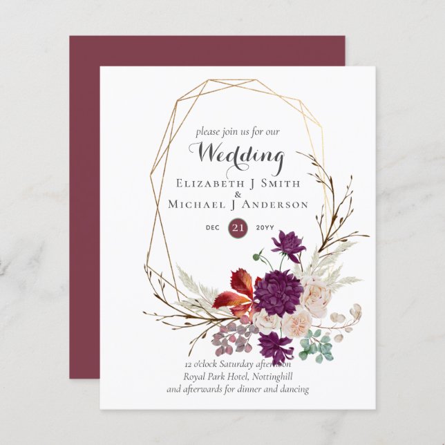 Papier Budget Plum rose Ginger Floral Mariage Invite (Devant / Derrière)