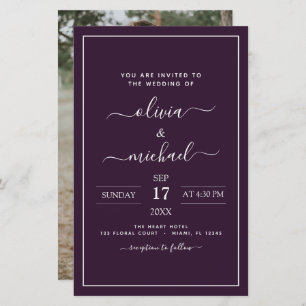 Papier Budget Plum violet Mariage avec invitation photo