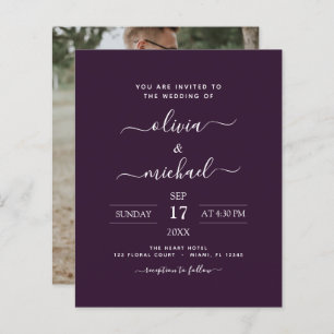 Papier Budget Plum violet Mariage avec invitation photo