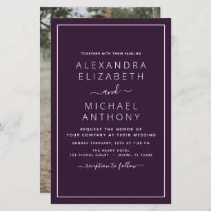 Papier Budget Plum violet Mariage avec invitation photo