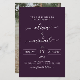 Papier Budget Plum violet Mariage avec invitation photo