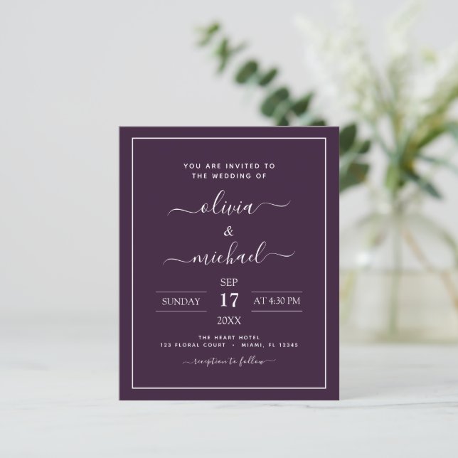 Papier Budget Plum violet Mariage Typographie moderne (Debout devant)
