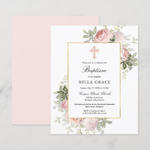 Papier Budget Plutôt Rose Rose Floral Baptême Invitation