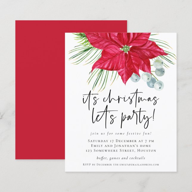 Papier Budget Poinsettia Noël Lets Invitation de la fête (Devant / Derrière)