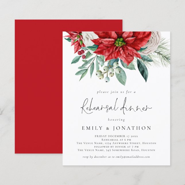 Papier Budget Poinsettia QR Code de la répétition invitat (Devant / Derrière)