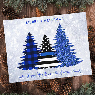Papier Budget Police Noël Bleu Plaid Parties scintillant 