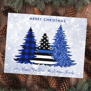 Papier Budget Police Noël Plaid Parties scintillant Bleu 