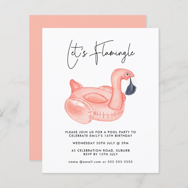 Papier Budget Pool Party Flamingle anniversaire (Devant / Derrière)