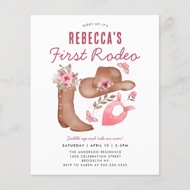 Papier Budget Premier Rodéo Blush Pink Cowgirl 1er annive (Devant)