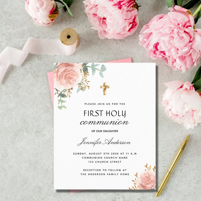 Papier Budget première communion eucalyptus blush floral (Créateur téléchargé)