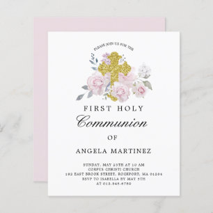 Papier Budget Première Communion rose Floral Invitation