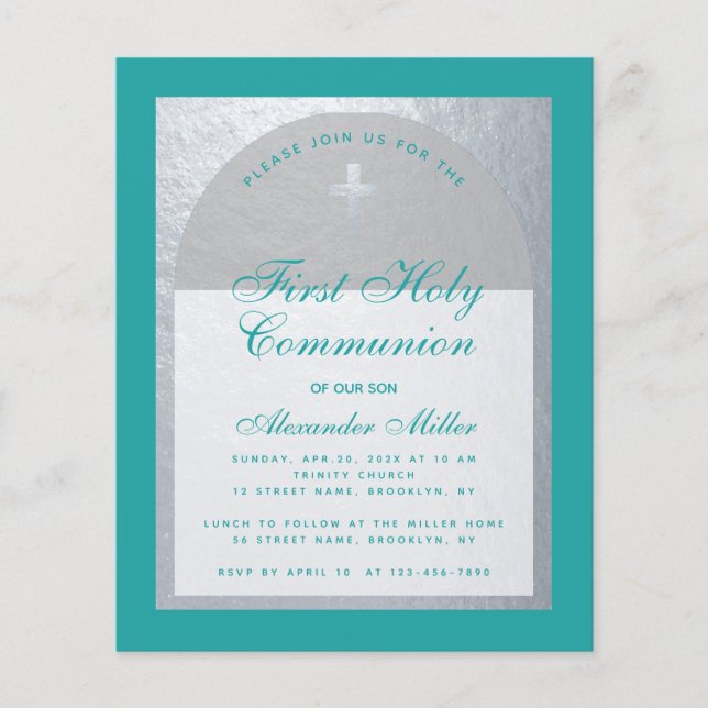 Papier Budget Première communion Turquoise Blue Silver In (Devant)