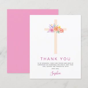 Papier Budget Première Sainte Communion Merci Floral rose