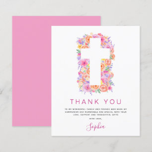 Papier Budget Première Sainte Communion Merci Floral rose