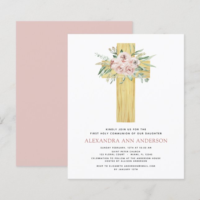 Papier Budget Première Sainte Communion Rose rose Dusty (Devant / Derrière)