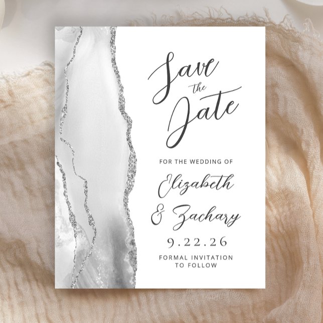Papier Budget Prévu Agate Gris Argent Script Save the Dat (Créateur téléchargé)