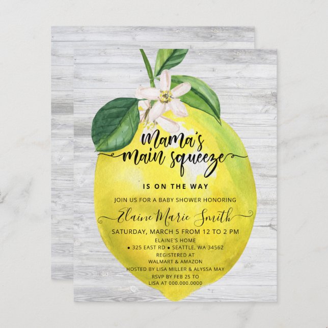 Papier Budget principal Squeeze Lemon Baby shower Invitat (Devant / Derrière)