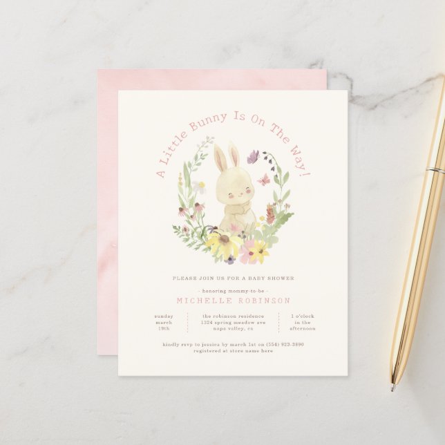 Papier Budget Printemps Wreath Petit Lapin Baby shower fi (Devant/Arrière en situation)