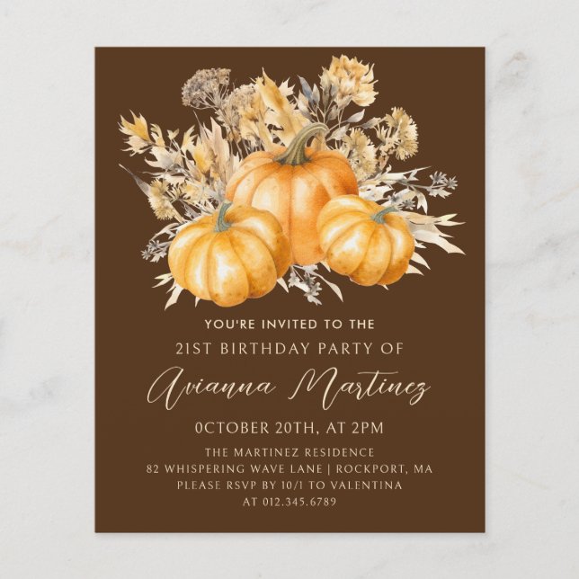 Papier BUDGET PRIX 21e anniversaire Rustic Boho Citrouill (Devant)
