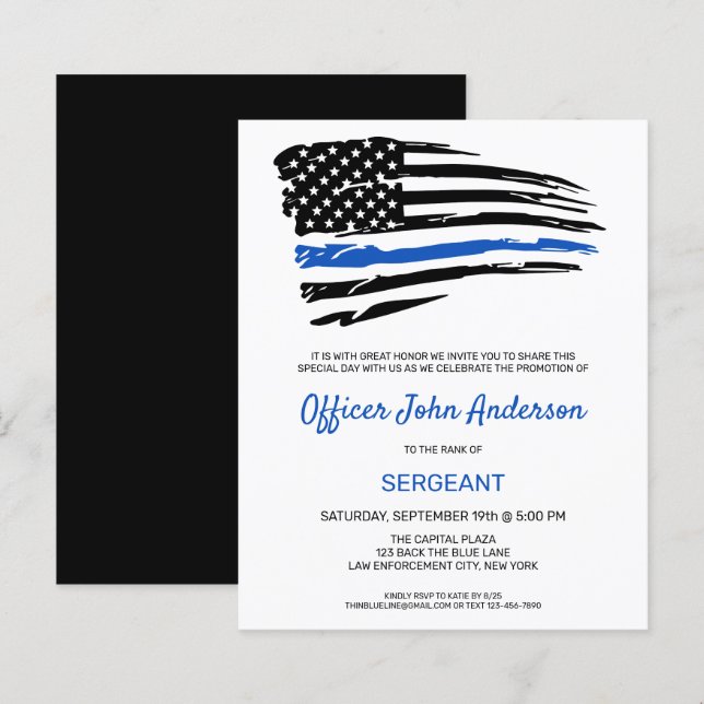 Papier Budget Promotion Police Mince Ligne bleue Invit (Devant / Derrière)