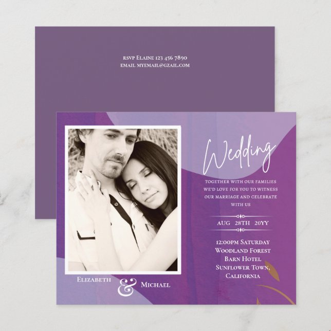Papier BUDGET Purple Abstrait photo Mariage Invitation (Devant / Derrière)