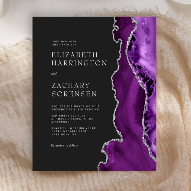 Papier Budget Purple Agate Argent Faire-part de mariage (Créateur téléchargé)