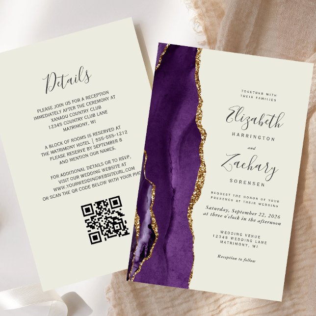 Papier Budget Purple Agate ivoire QR Code Mariage Invitat (Créateur téléchargé)