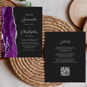 Papier Budget Purple Argent Agate Dark QR Code Mariage