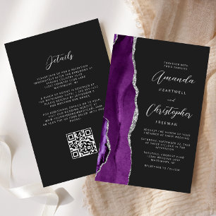 Papier Budget Purple Argent Agate Dark QR Code Mariage