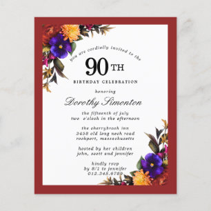 Papier BUDGET Purple Bourgogne Floral 90e anniversaire In