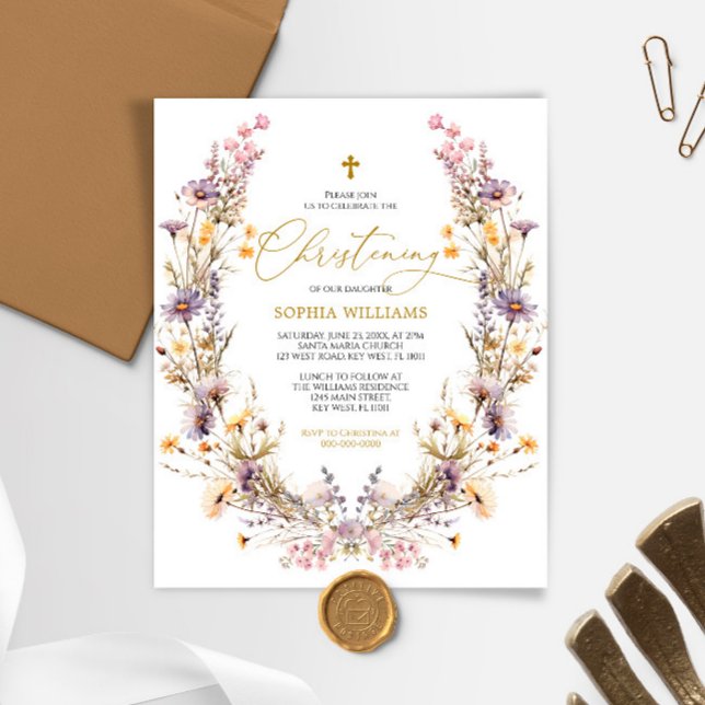 Papier BUDGET Purple Fleurs sauvages Christening Invitati (Créateur téléchargé)
