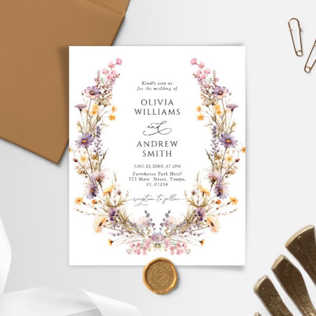 Papier Budget Purple Fleurs sauvages Faire-part de mariag (Créateur téléchargé)